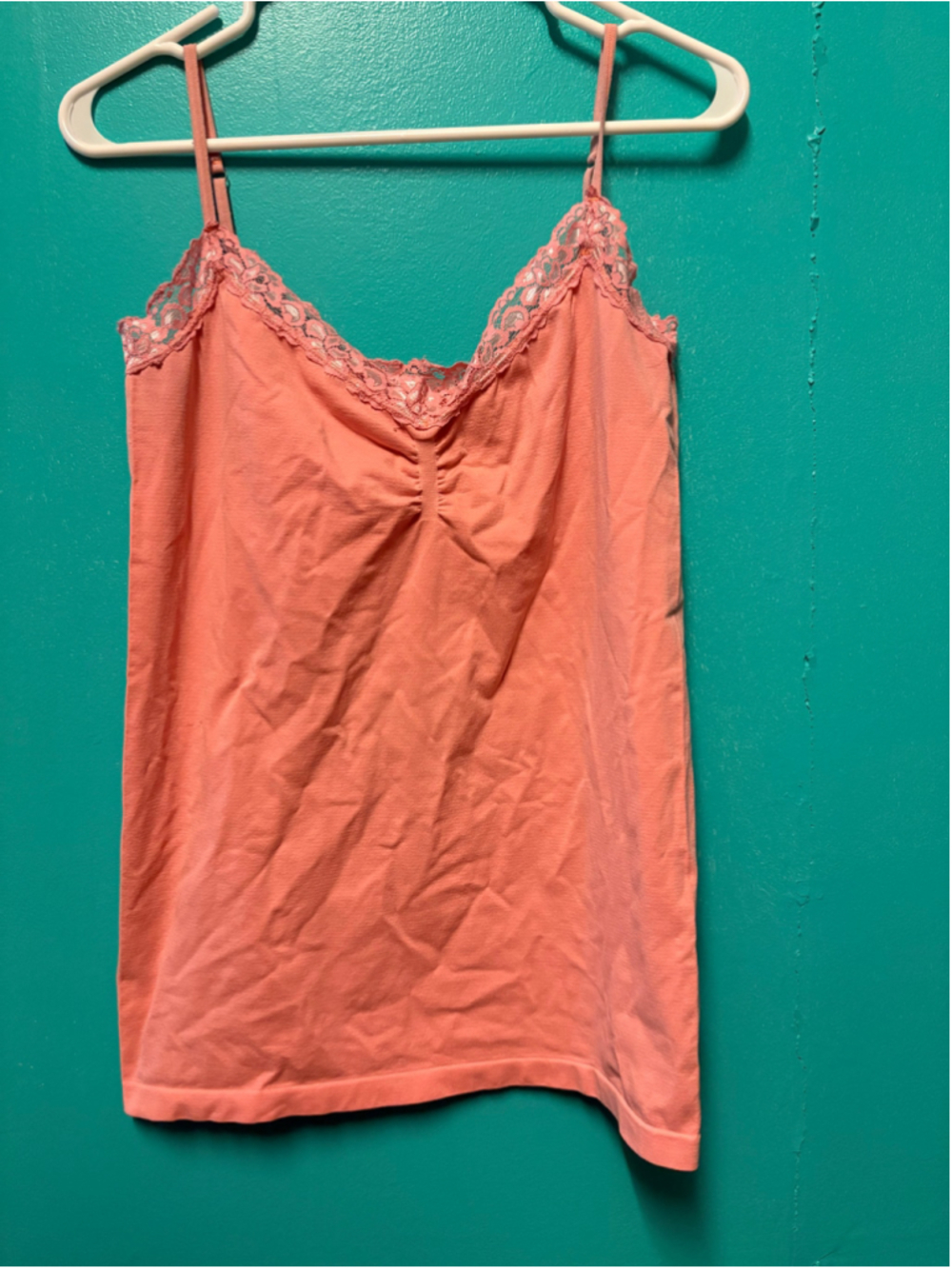 Women's Attention Lace Trim Cami Tank Top Coral Size XL